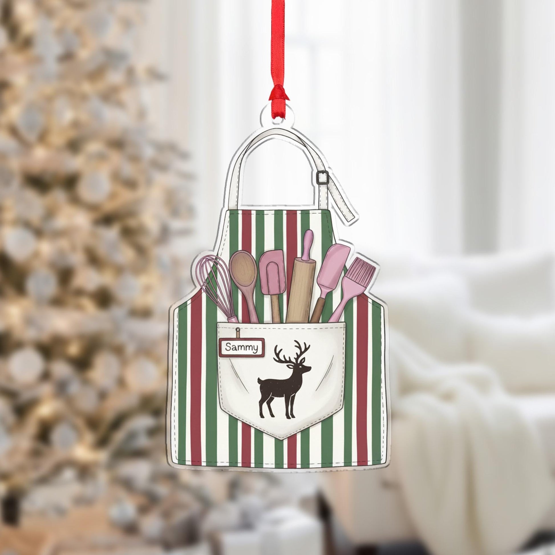 Personalized Apron Christmas Ornament – Holiday Tree Decoration with Baking Utensils