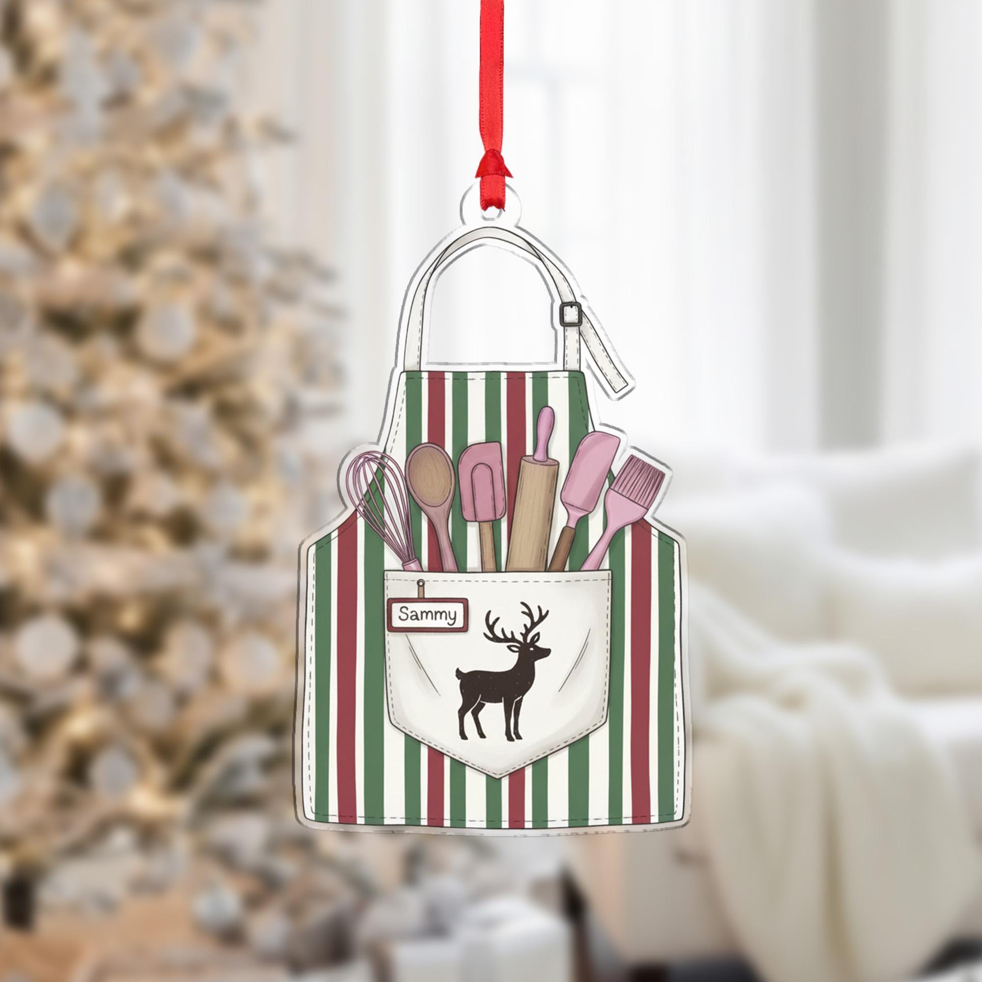 Personalized Apron Christmas Ornament – Holiday Tree Decoration with Baking Utensils