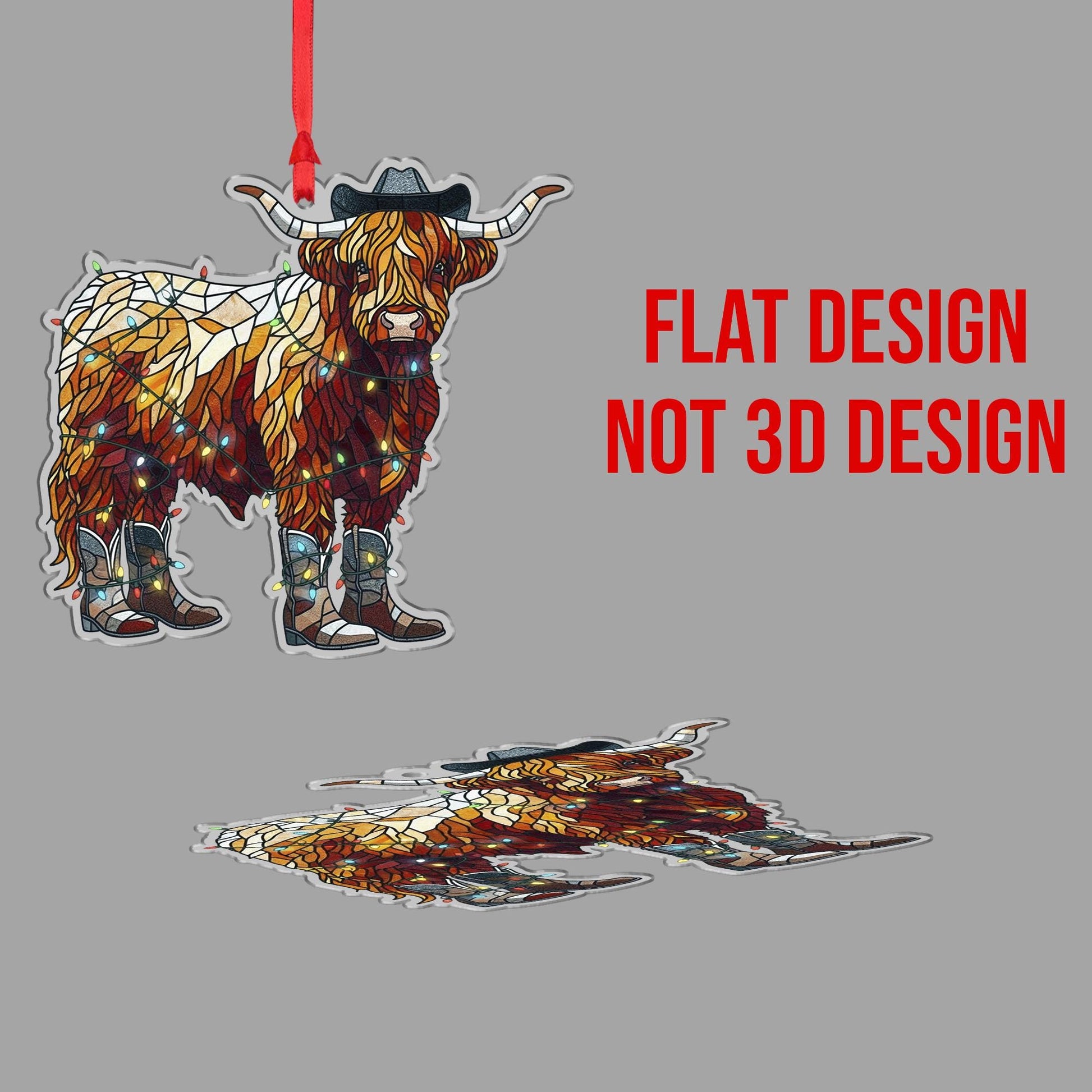 Highland Cow Christmas Ornament – Western Cowboy Boot Cow Decoration