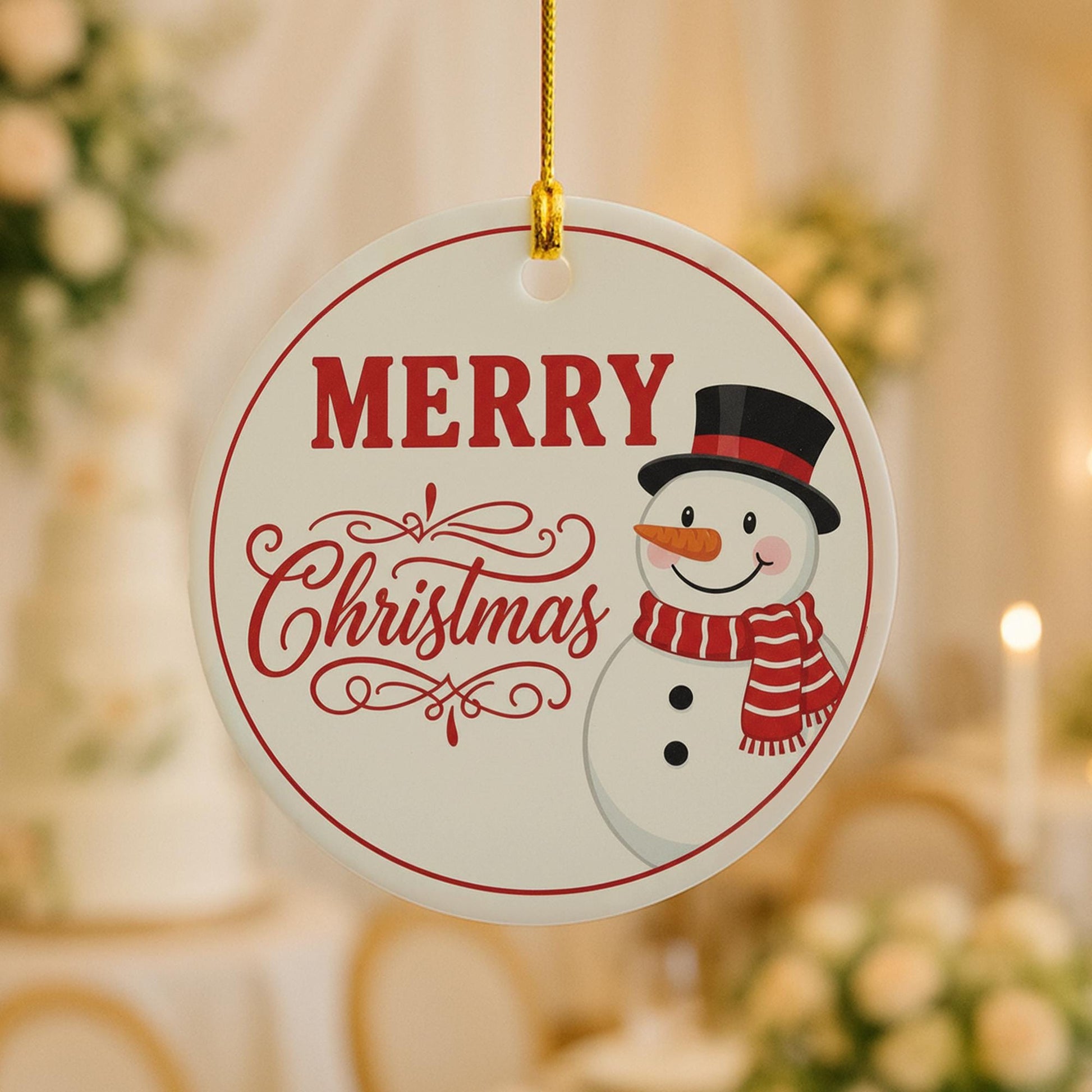 Snowman Christmas Ornament: Round Merry Christmas Tree Decoration