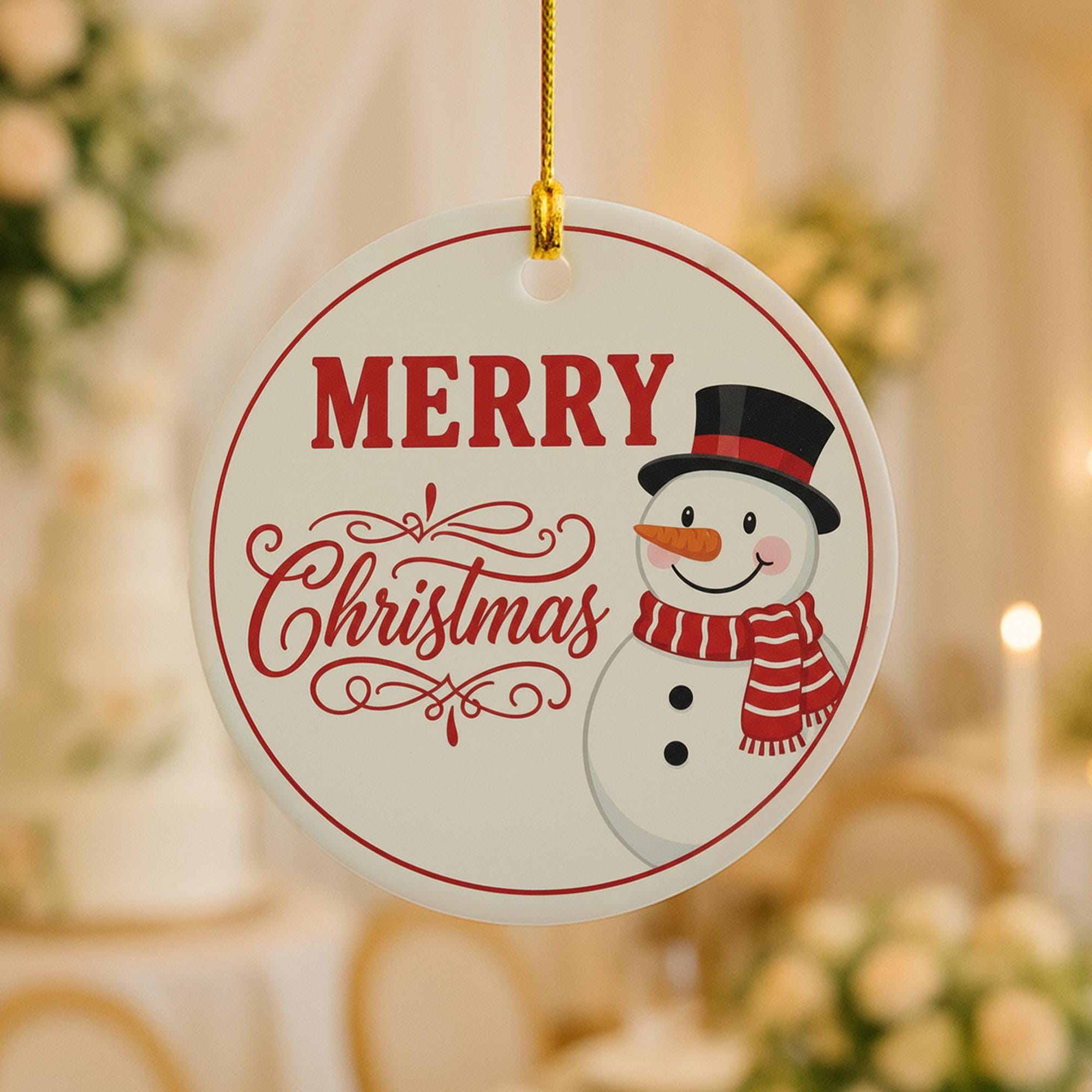 Snowman Christmas Ornament: Round Merry Christmas Tree Decoration