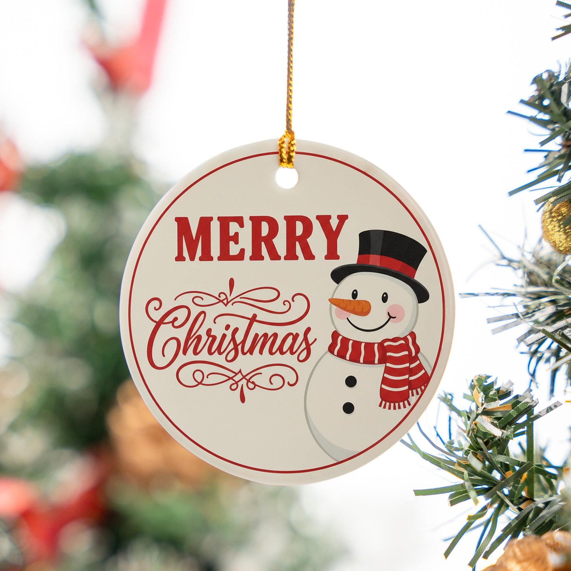 Snowman Christmas Ornament: Round Merry Christmas Tree Decoration