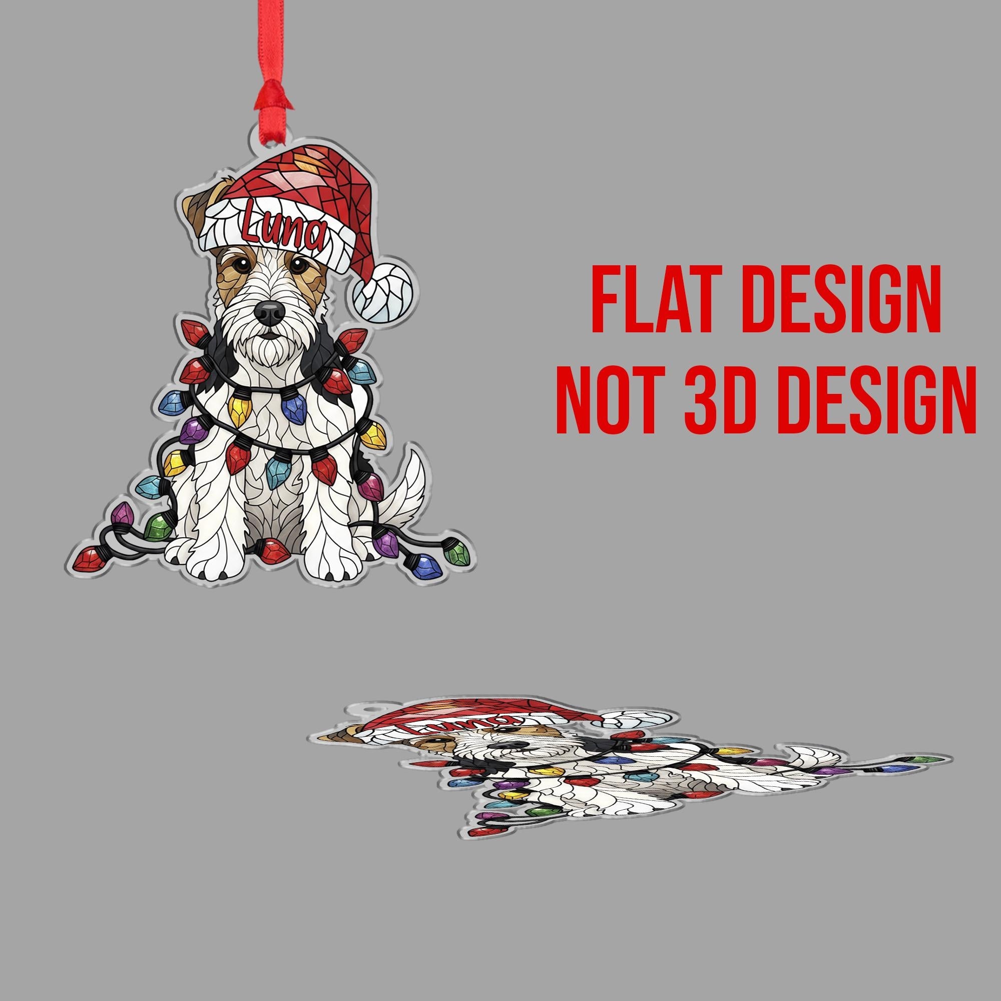 Wire Fox Terrier Ornament – Personalized Dog Christmas Decoration with Santa Hat & Lights