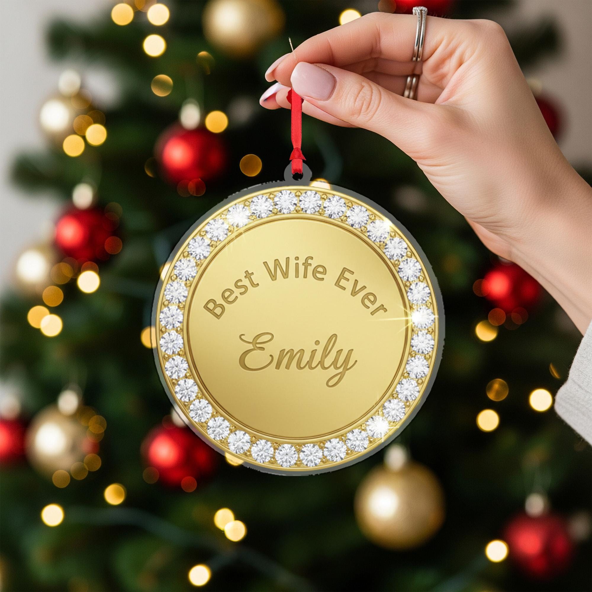 Personalized Gold Christmas Ornament – Round Tree Decoration with Custom Name and Text