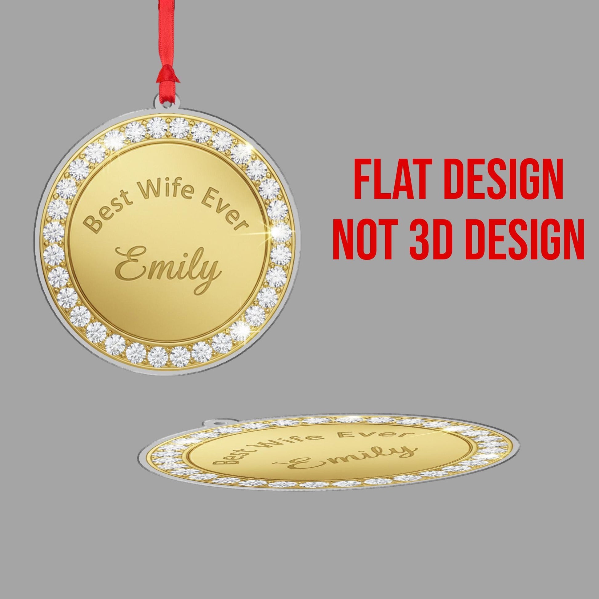 Personalized Gold Christmas Ornament – Round Tree Decoration with Custom Name and Text