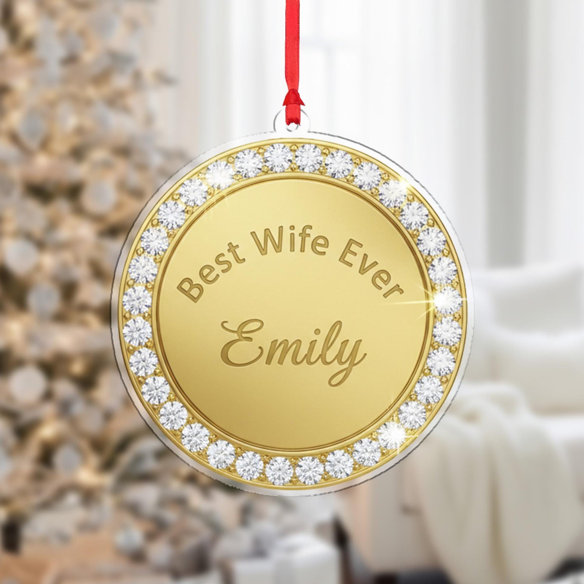 Personalized Gold Christmas Ornament – Round Tree Decoration with Custom Name and Text