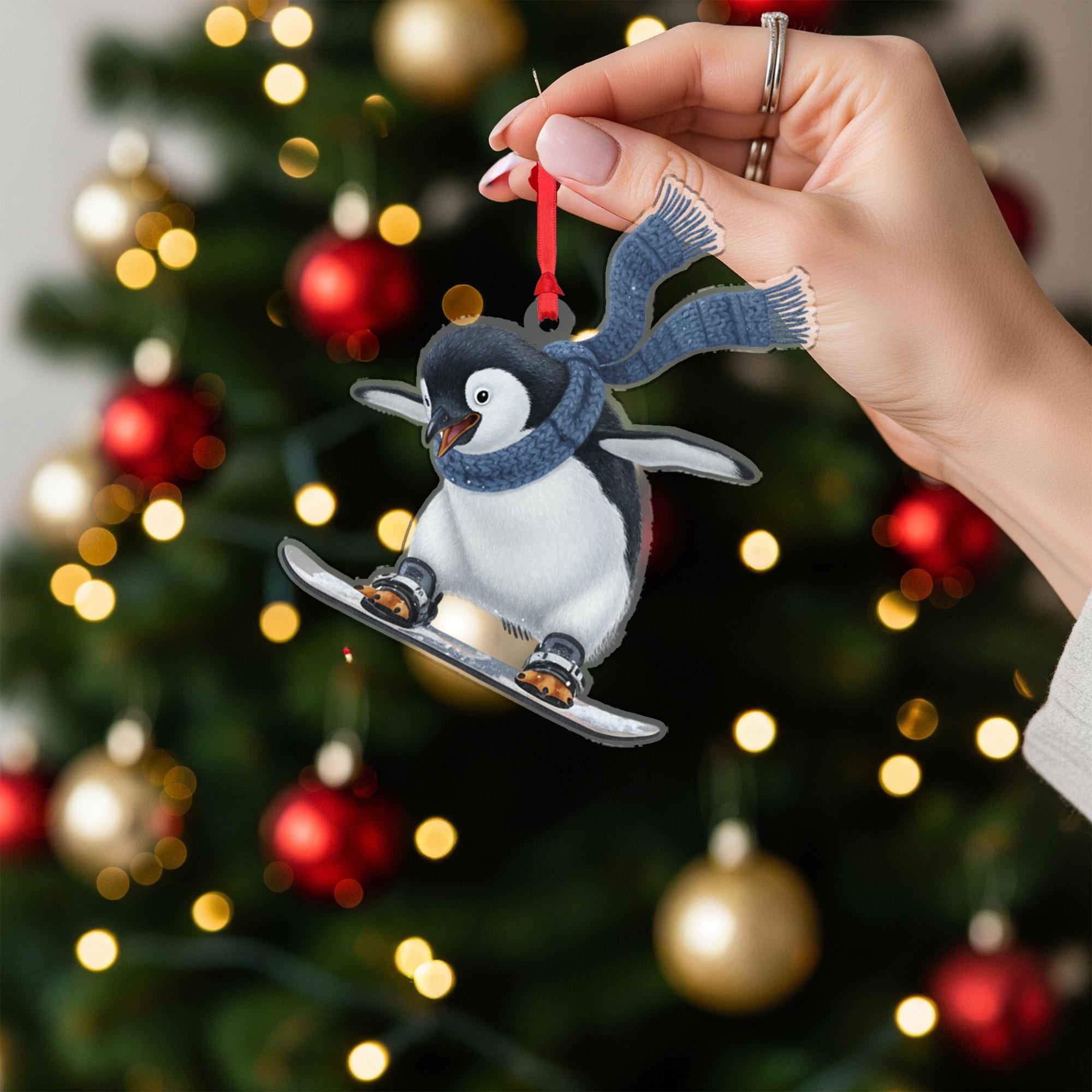 Penguin Christmas Ornament – Holiday Tree Decoration with Snowboard and Scarf