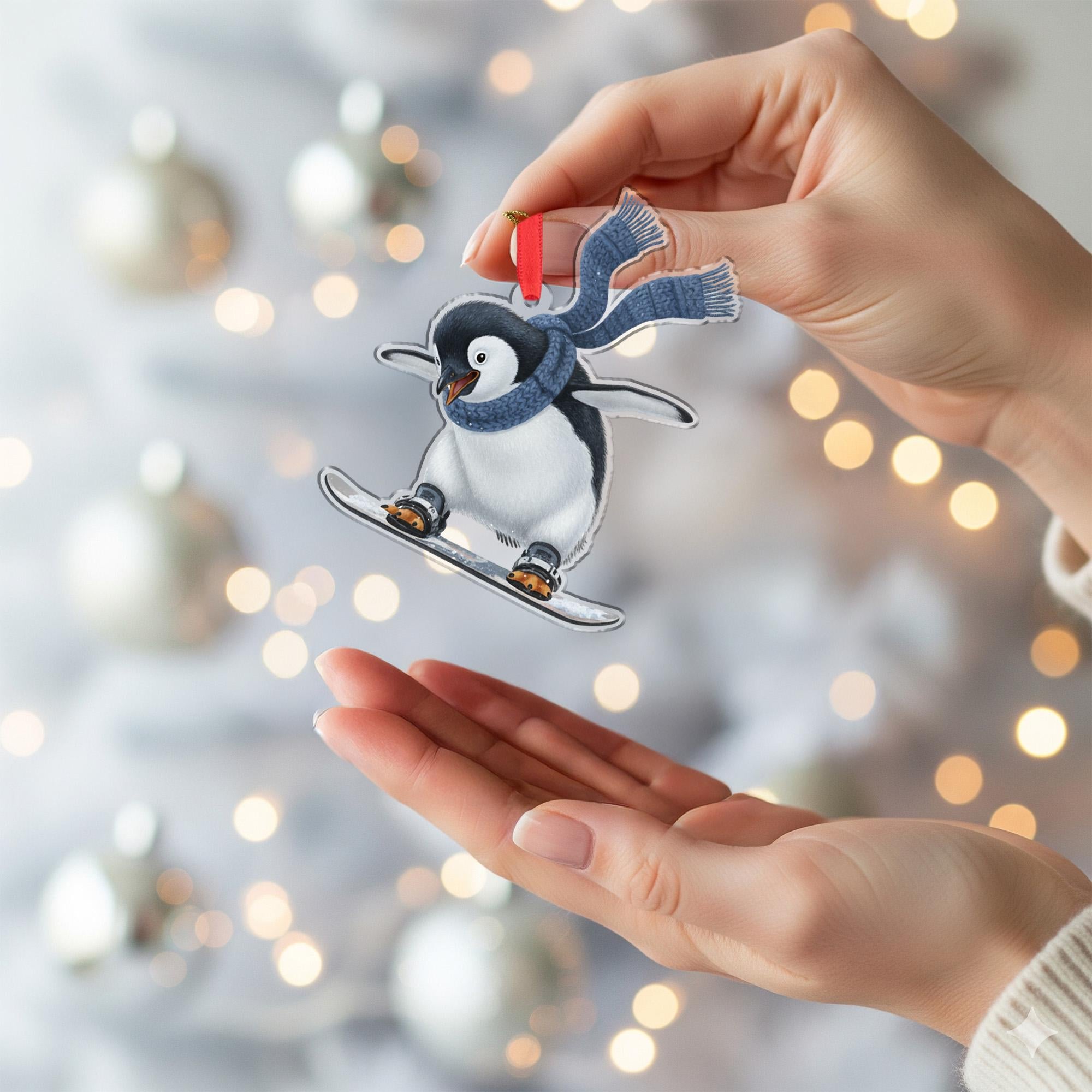 Penguin Christmas Ornament – Holiday Tree Decoration with Snowboard and Scarf