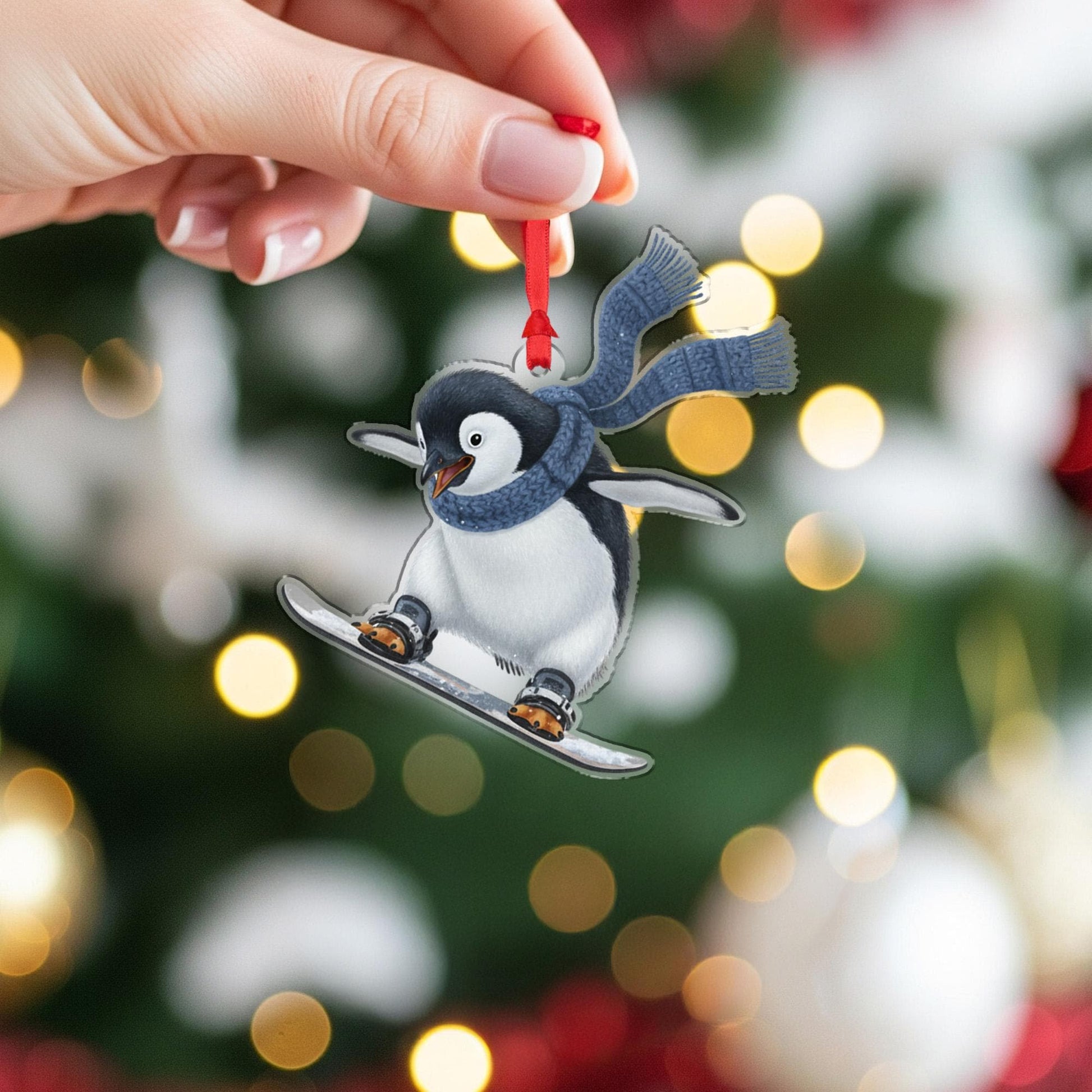 Penguin Christmas Ornament – Holiday Tree Decoration with Snowboard and Scarf