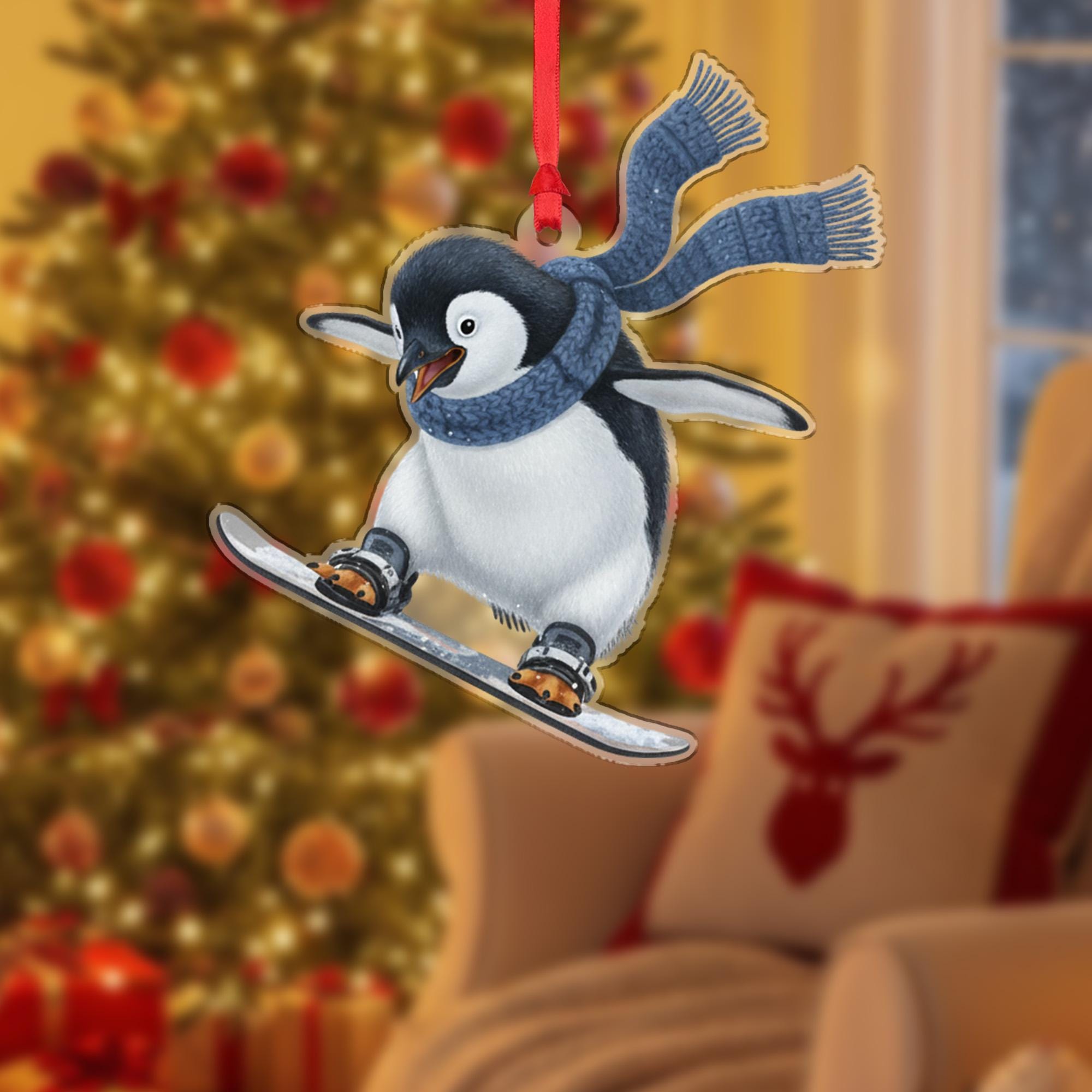 Penguin Christmas Ornament – Holiday Tree Decoration with Snowboard and Scarf