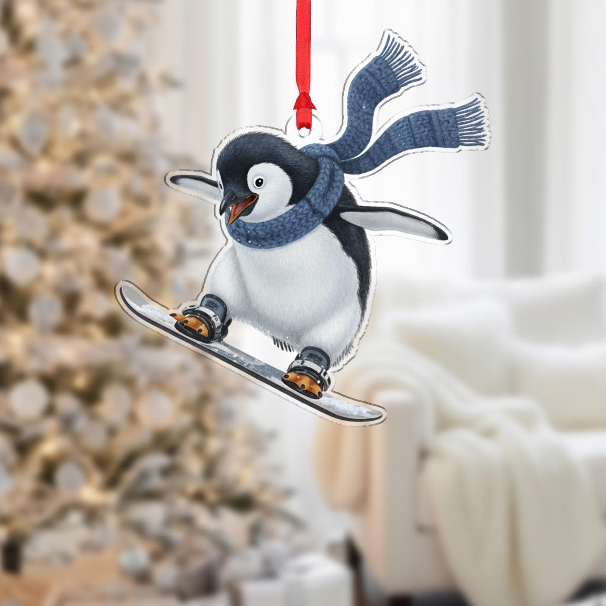 Penguin Christmas Ornament – Holiday Tree Decoration with Snowboard and Scarf