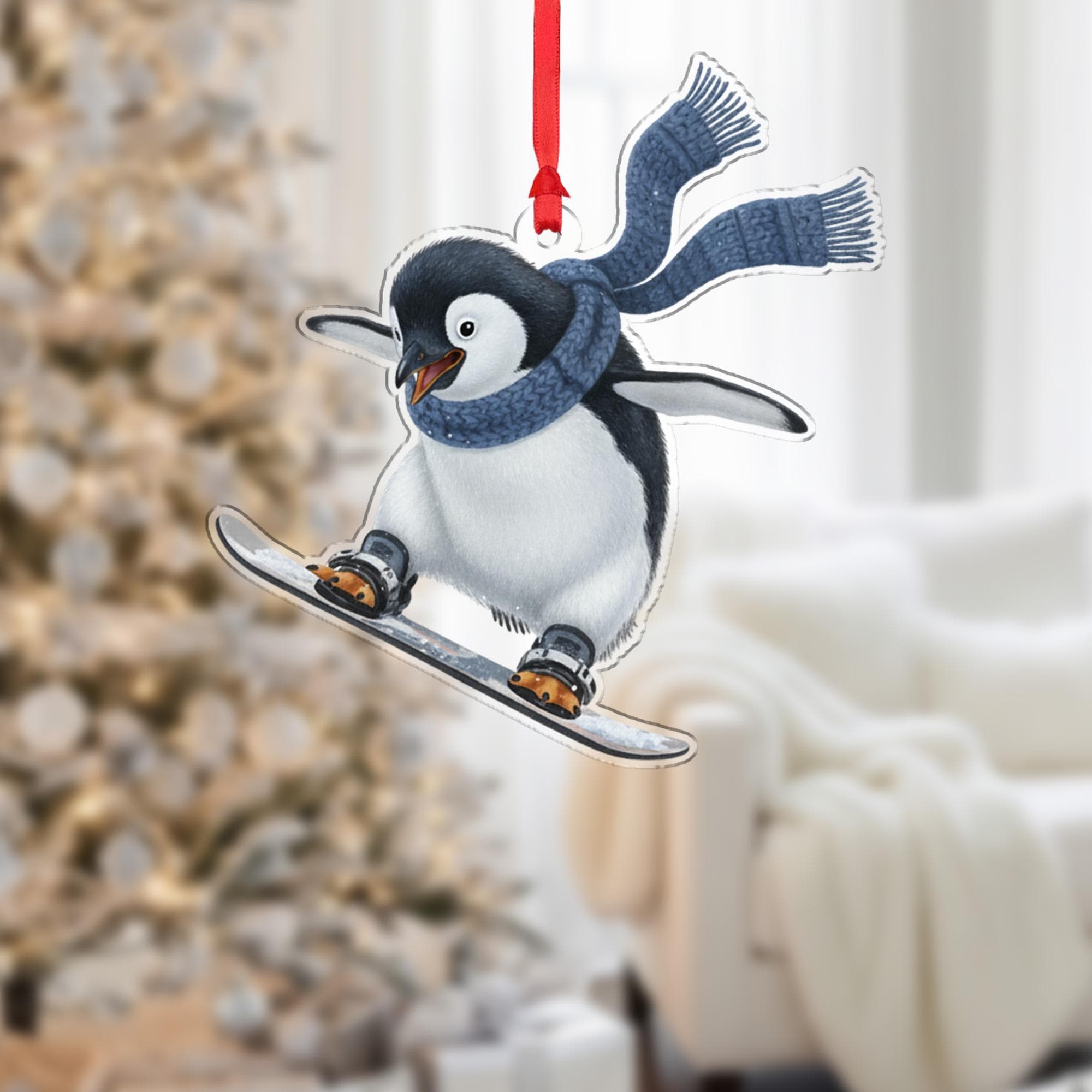Penguin Christmas Ornament – Holiday Tree Decoration with Snowboard and Scarf