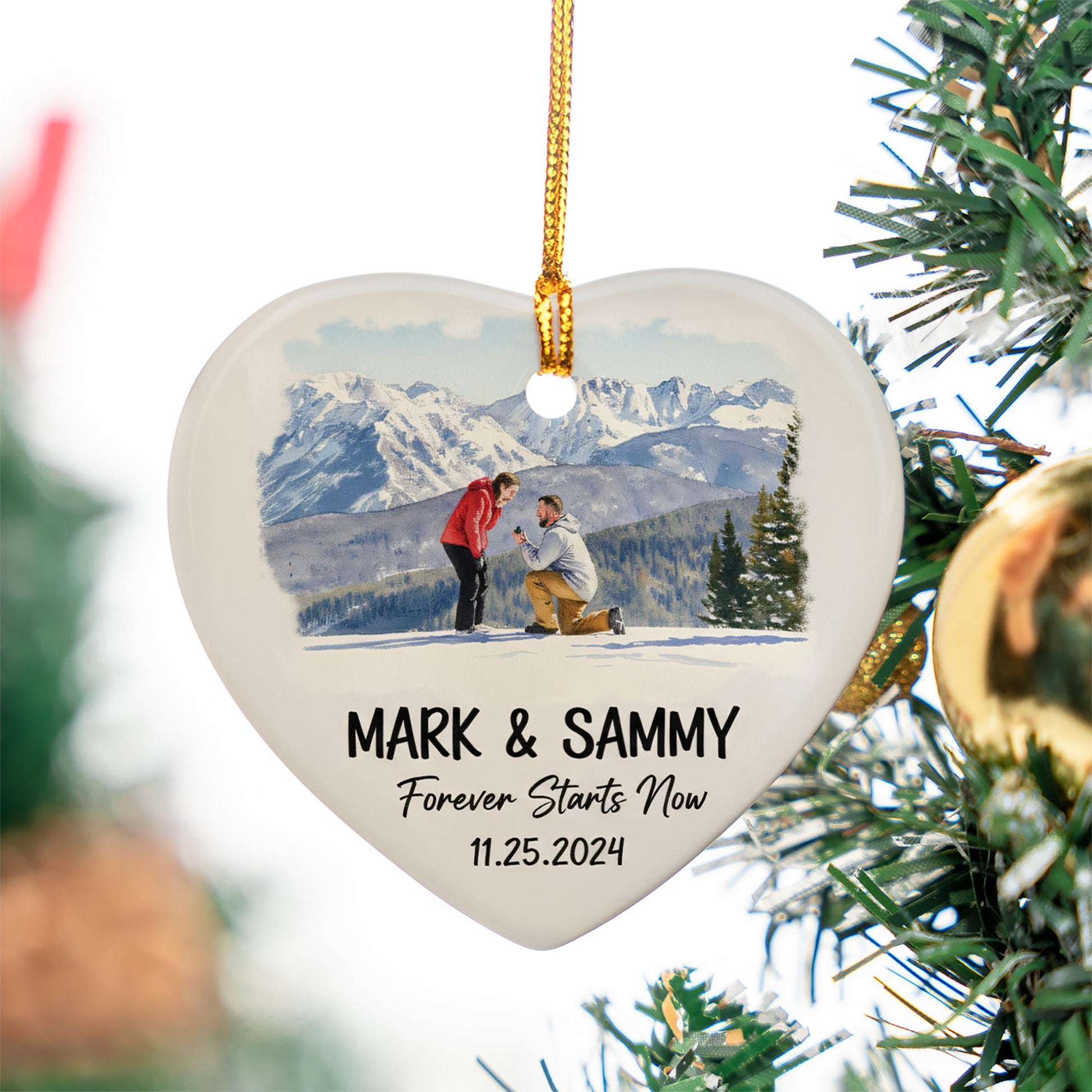 Personalized Heart Ceramic Ornament – Custom Photo and Name Holiday Tree Decoration