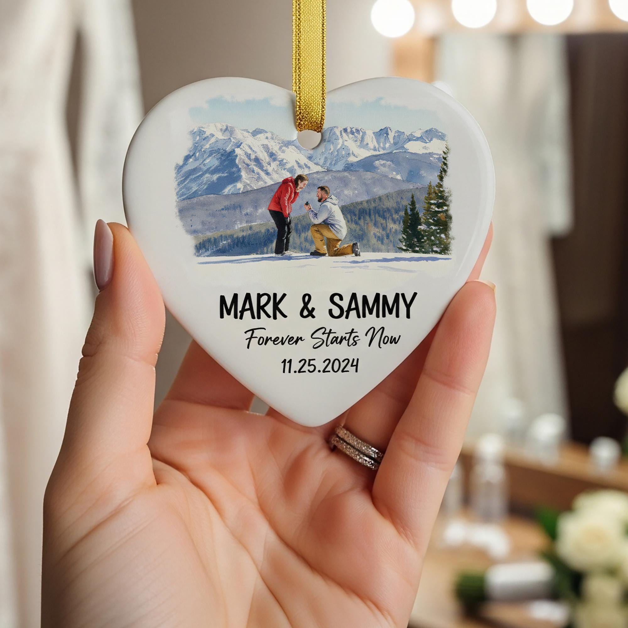 Personalized Heart Ceramic Ornament – Custom Photo and Name Holiday Tree Decoration