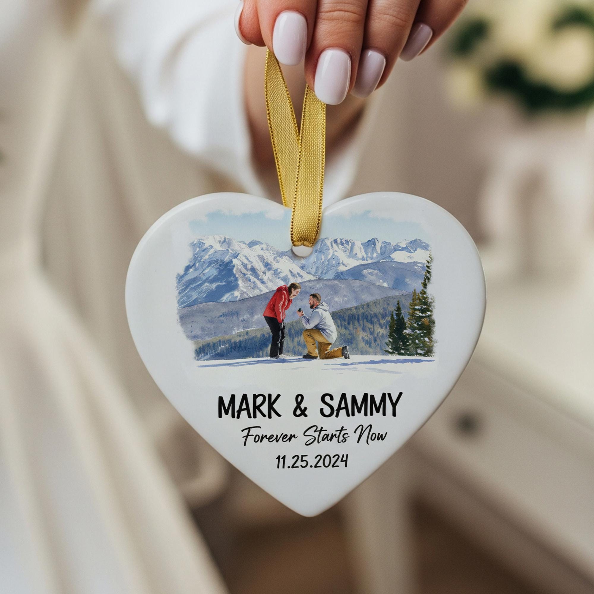 Personalized Heart Ceramic Ornament – Custom Photo and Name Holiday Tree Decoration