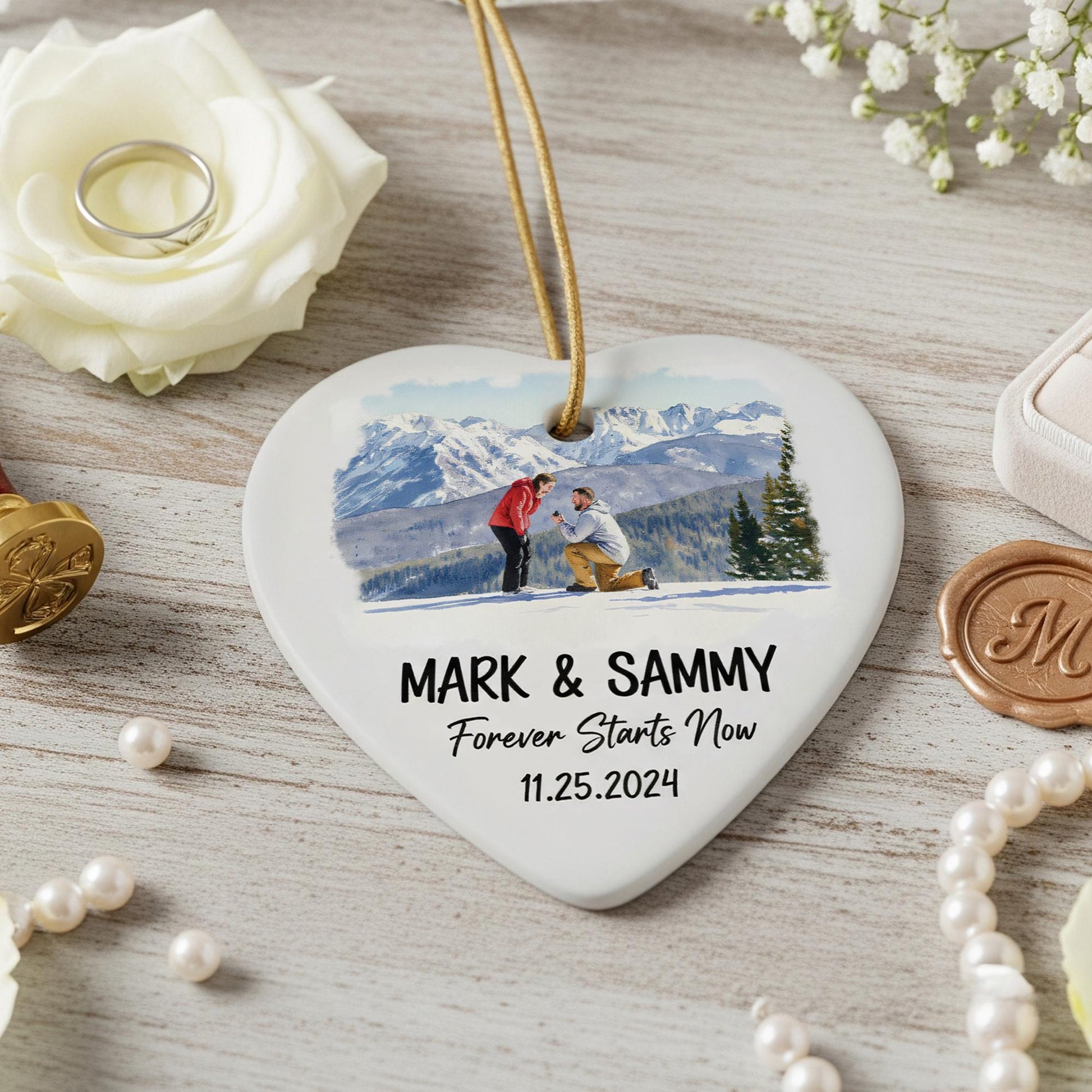 Personalized Heart Ceramic Ornament – Custom Photo and Name Holiday Tree Decoration
