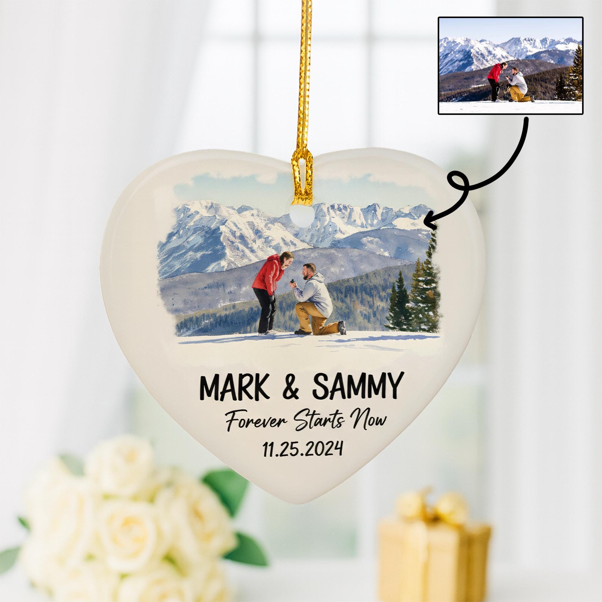 Personalized Heart Ceramic Ornament – Custom Photo and Name Holiday Tree Decoration