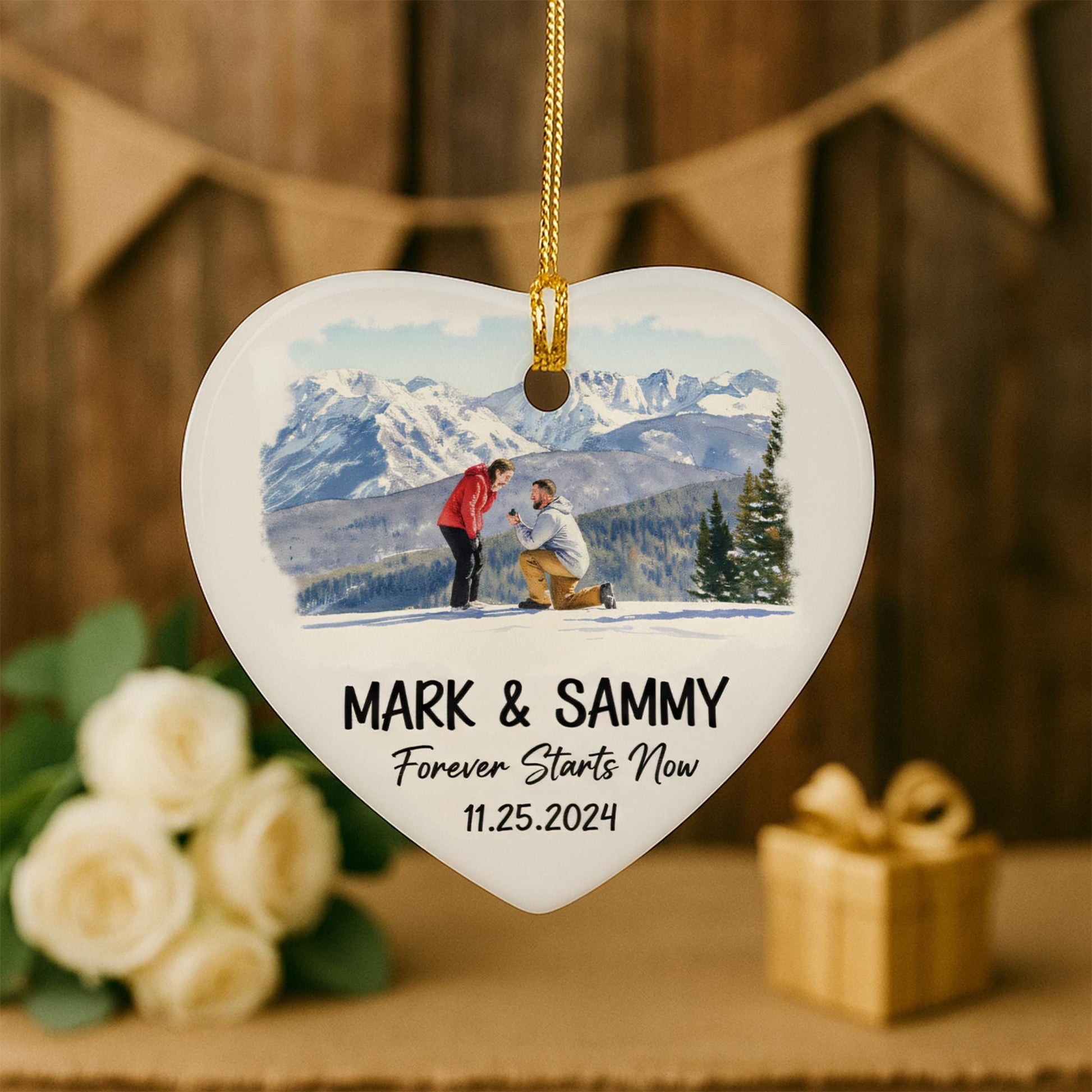 Personalized Heart Ceramic Ornament – Custom Photo and Name Holiday Tree Decoration