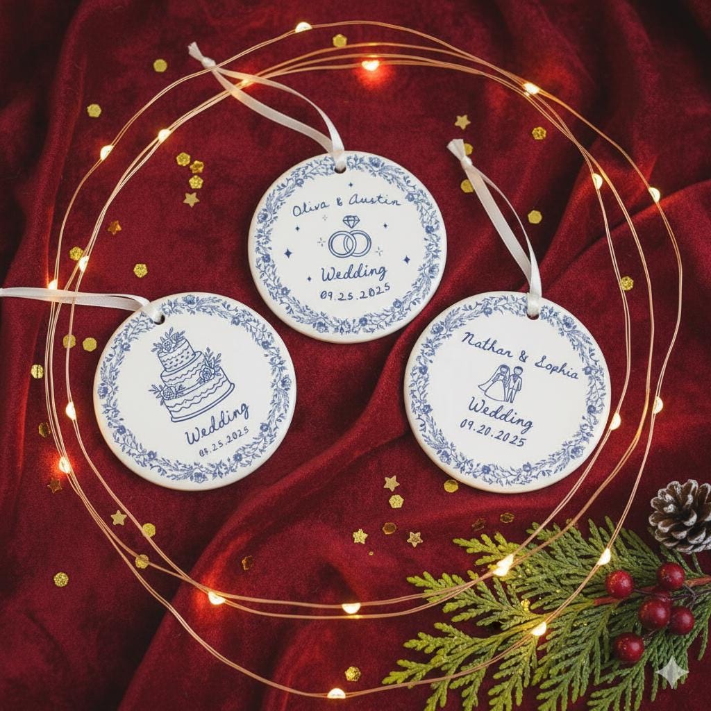 Personalized Wedding Ornament – Custom Ceramic Keepsake with Names & Date