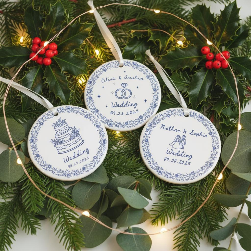 Personalized Wedding Ornament – Custom Ceramic Keepsake with Names & Date