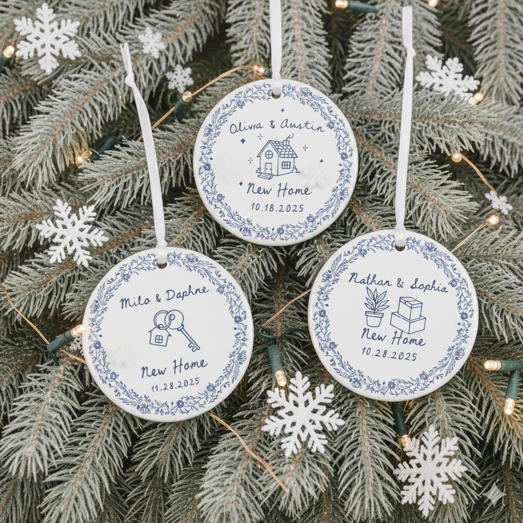 Personalized New Home Ornament – Custom Ceramic Housewarming Gift with Names & Date
