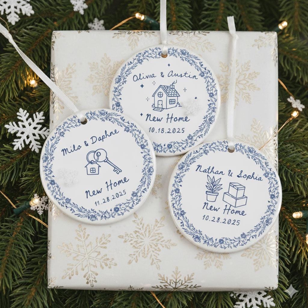 Personalized New Home Ornament – Custom Ceramic Housewarming Gift with Names & Date