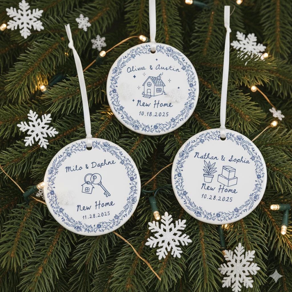 Personalized New Home Ornament – Custom Ceramic Housewarming Gift with Names & Date