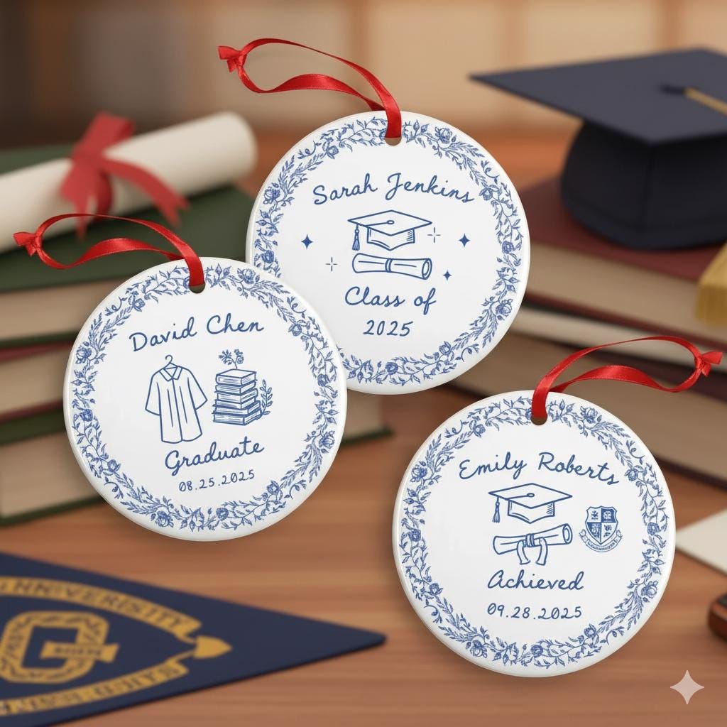 Personalized Graduation Ornament – Custom Ceramic Keepsake with Name, Class Year & Date