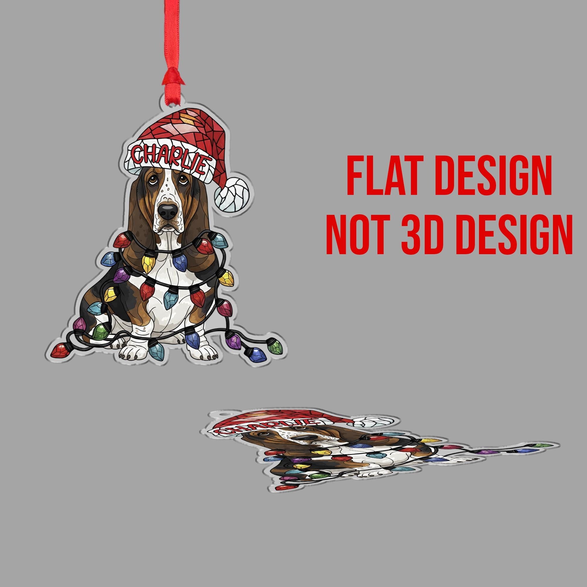 Basset Hound Ornament – Personalized Dog Christmas Decoration with Santa Hat & Lights