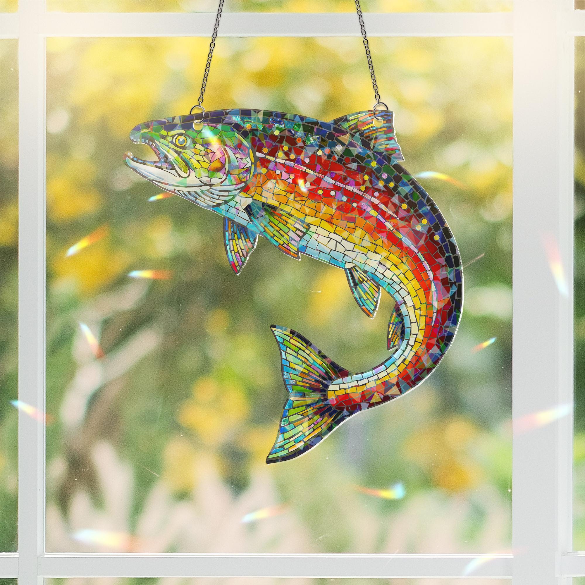 Holographic Salmon Fish Ornament: Fisher Window Hanging Decor