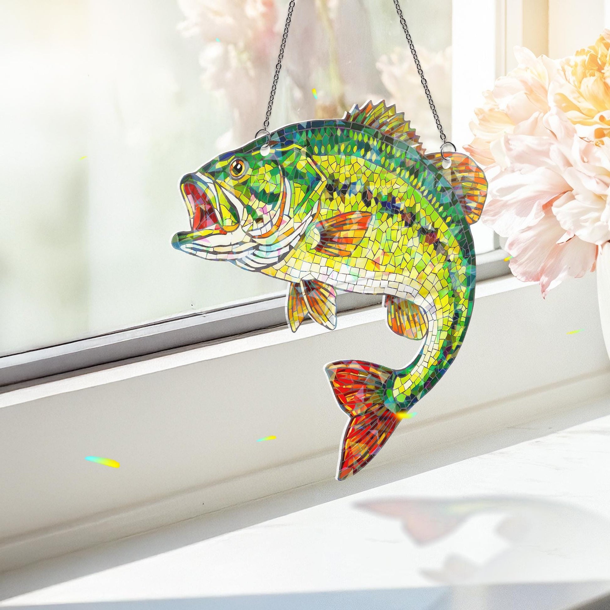 Holographic Largemouth Bass Suncatcher: Fisher Acrylic Window Hanging
