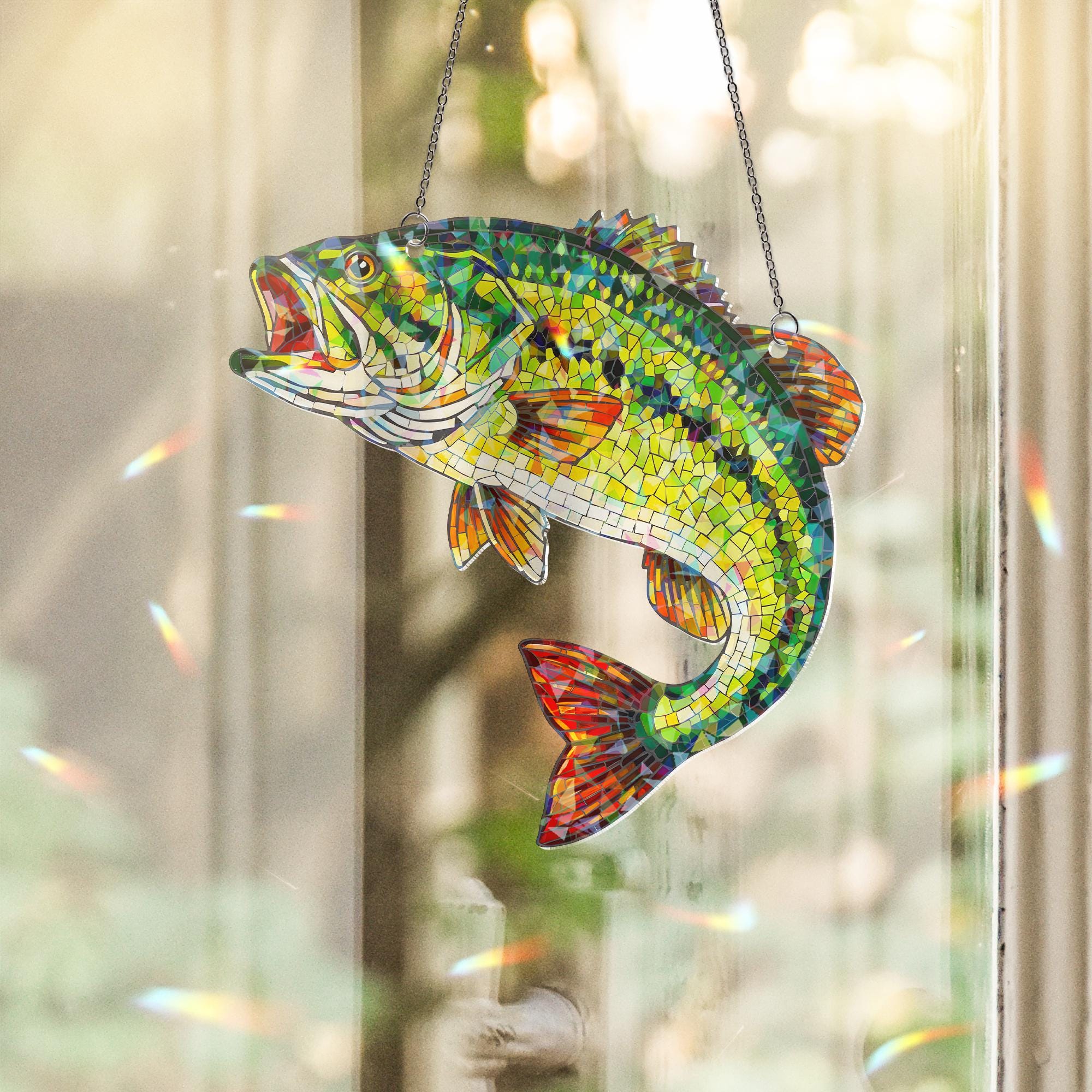 Holographic Largemouth Bass Suncatcher: Fisher Acrylic Window Hanging