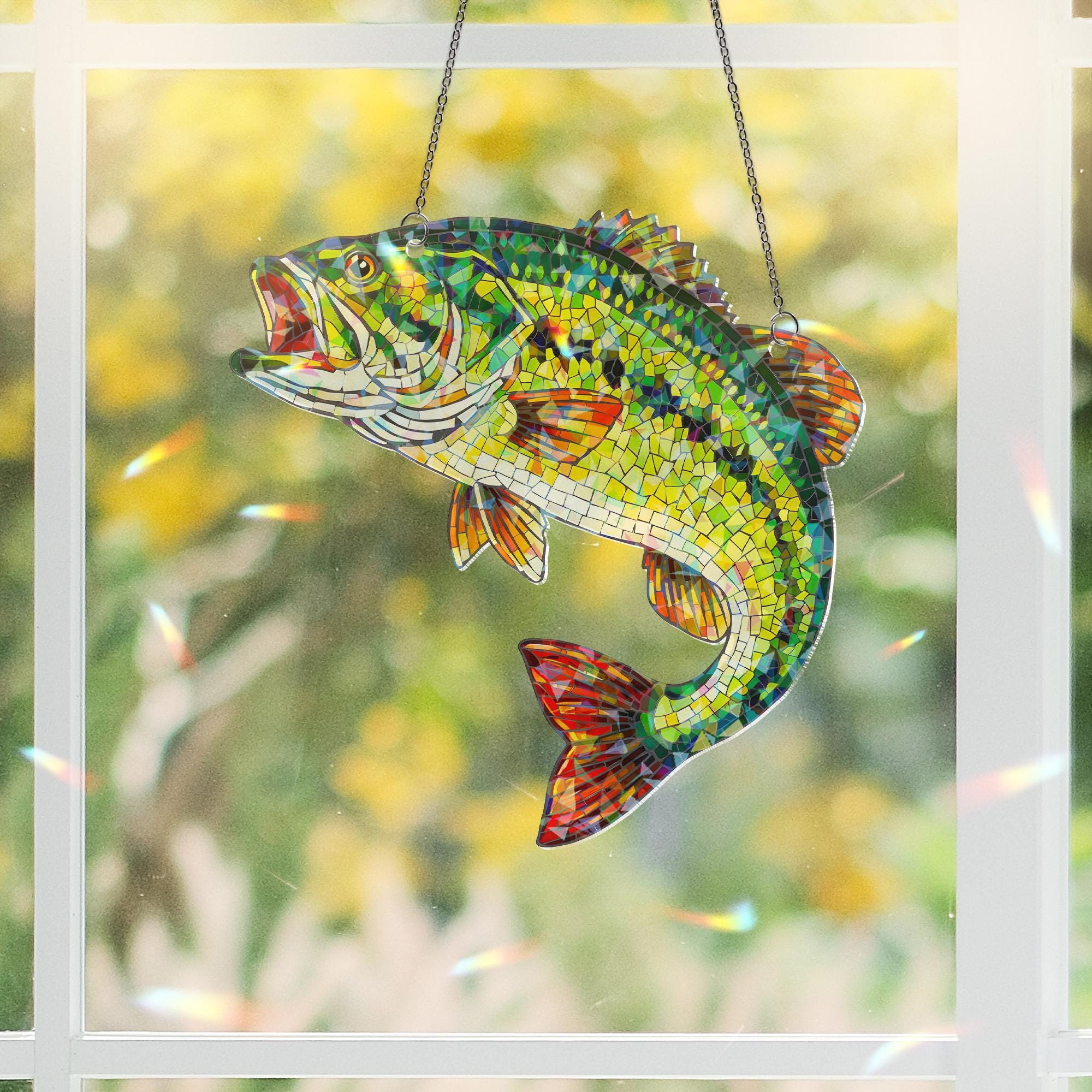 Holographic Largemouth Bass Suncatcher: Fisher Acrylic Window Hanging