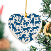 Chinoiseries Blue Horse Ceramic Ornament: Equestrian Heart Christmas Decor