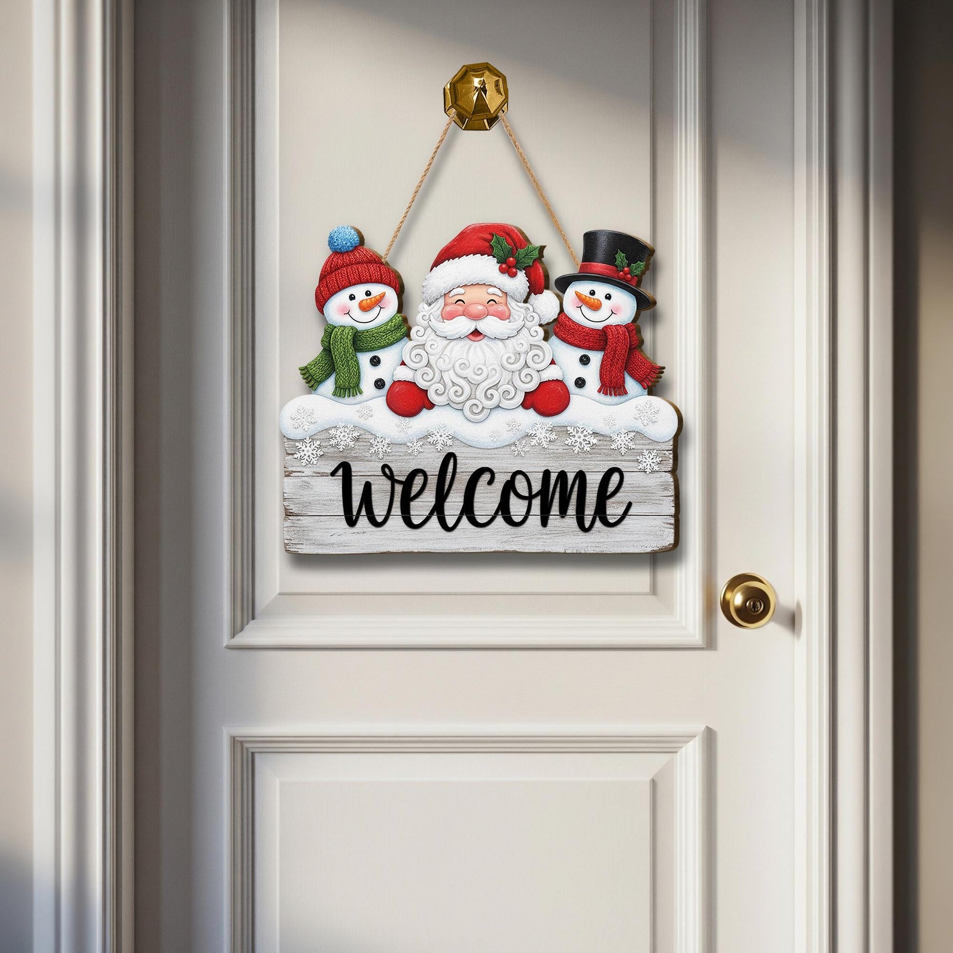 Christmas Door Sign: Santa & Snowmen Welcome Hanging Sign