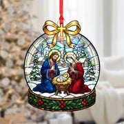 Nativity Acrylic Ornament, Holy Family Stained-Glass Style, Custom Shape, Personalized Name, Christmas Tree Decor