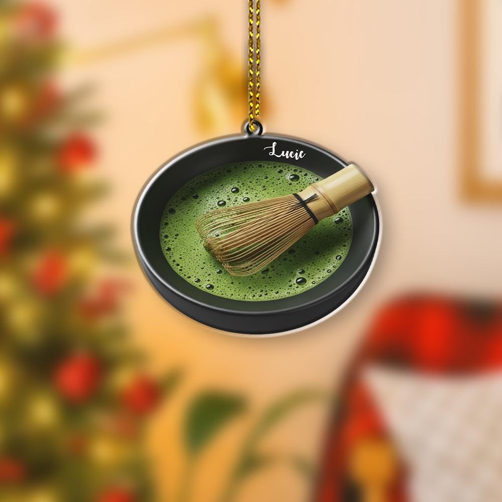 Custom Matcha Ornament with Whisk | Japanese Tea Bowl Decoration | Personalized Christmas Tree Hanging