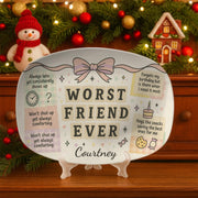 Oval Ceramic Platter, Friendship Humor Design, Coquette Bow Pastel, Personalized Name, Desk Display Decor
