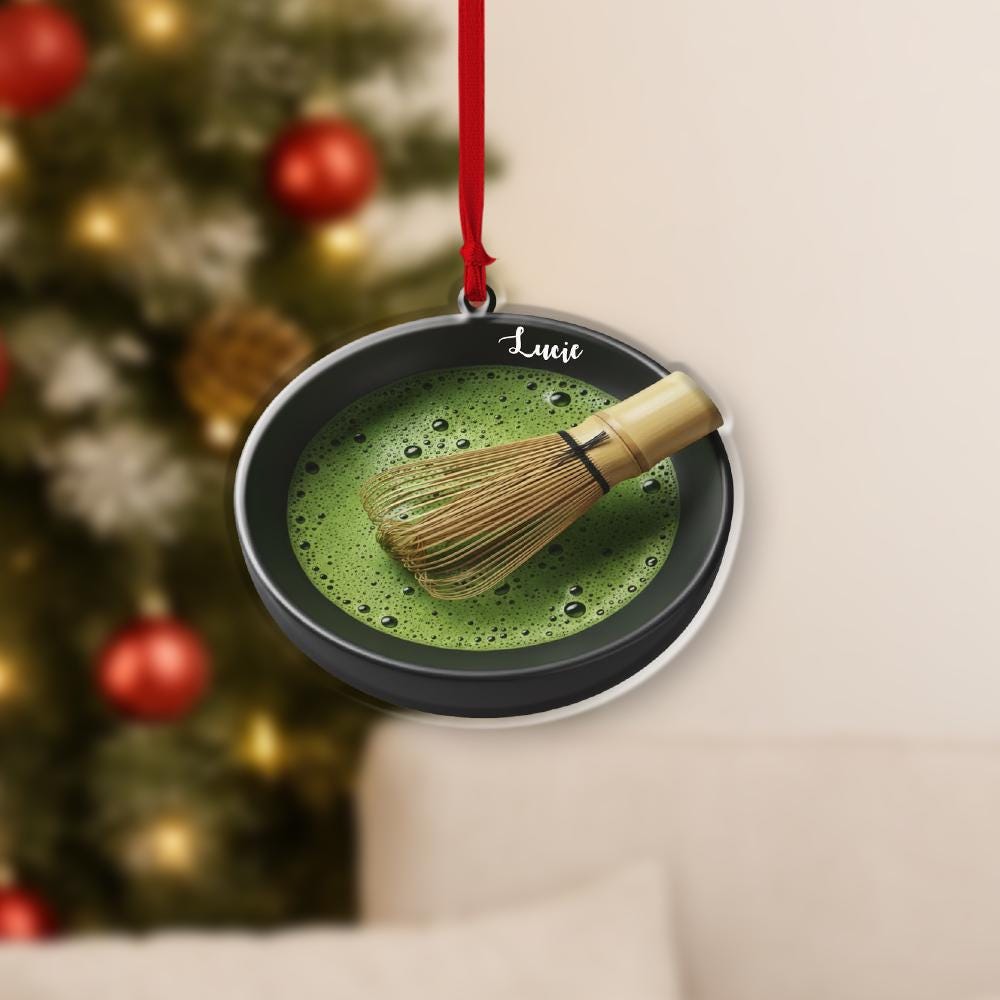 Custom Matcha Ornament with Whisk | Japanese Tea Bowl Decoration | Personalized Christmas Tree Hanging