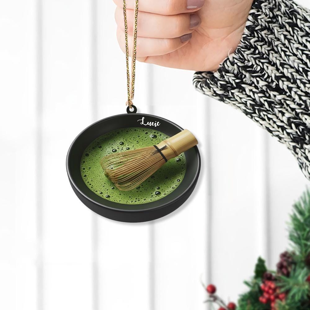 Custom Matcha Ornament with Whisk | Japanese Tea Bowl Decoration | Personalized Christmas Tree Hanging