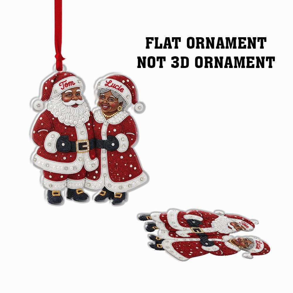Black Santa and Mrs Claus Ornament – Custom Personalized Christmas Tree Decoration with Names