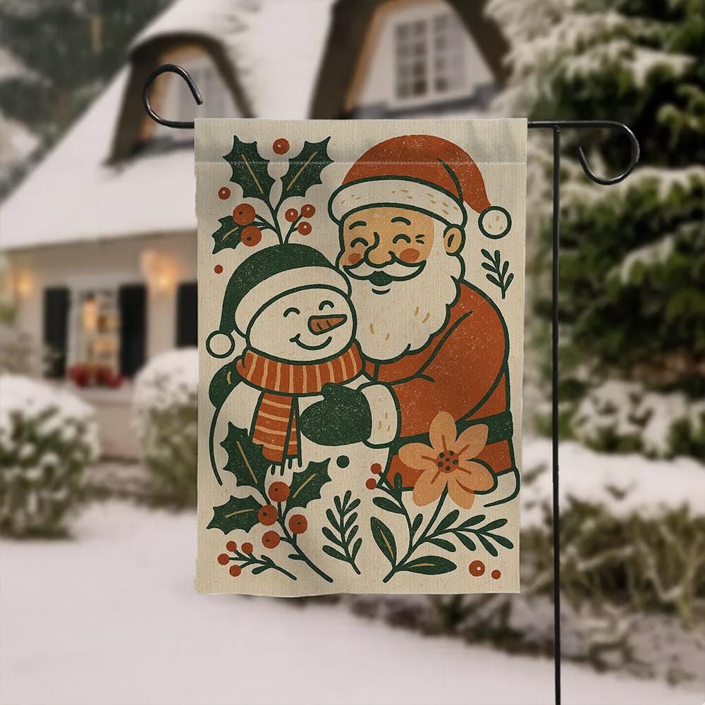 Christmas Garden Flag – Santa and Snowman Outdoor Holiday Yard Decor