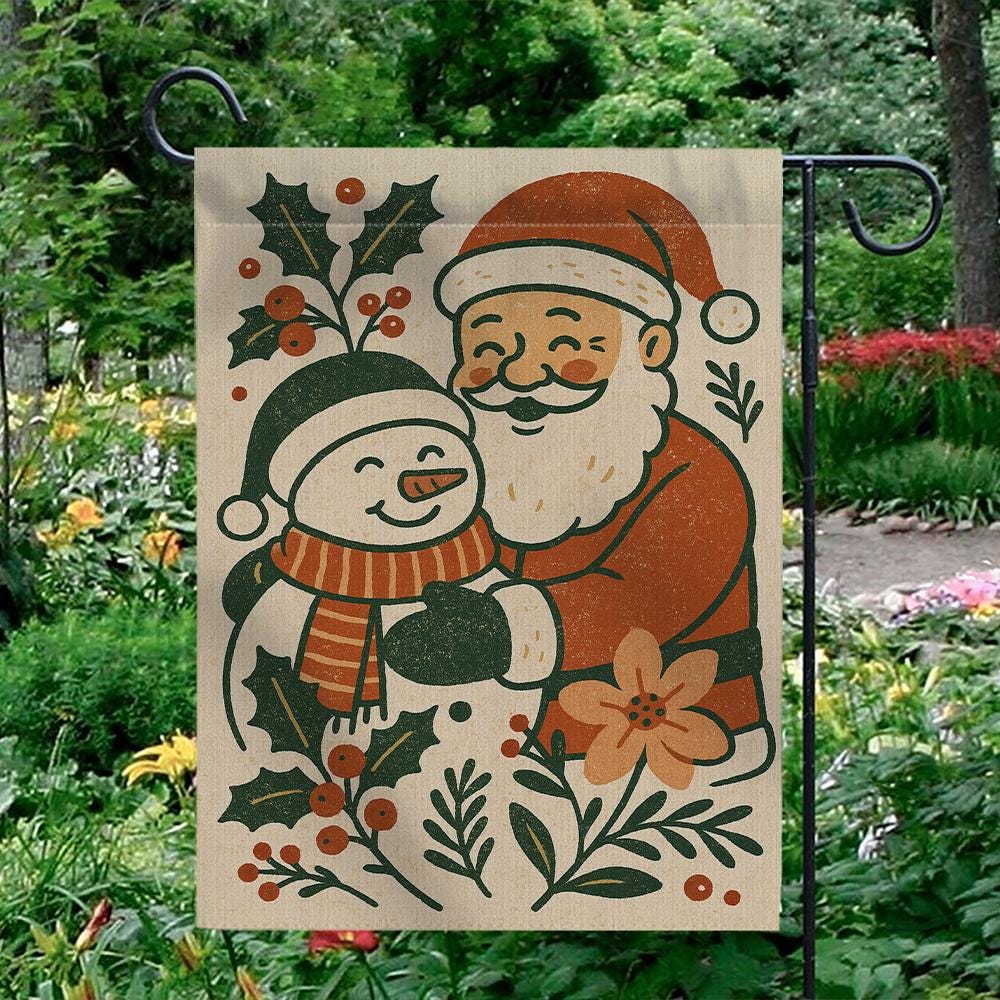 Christmas Garden Flag – Santa and Snowman Outdoor Holiday Yard Decor