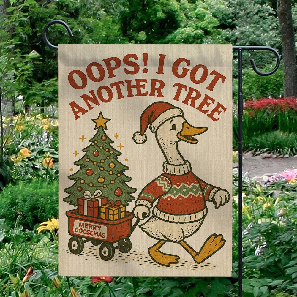 Christmas Garden Flag – Goose with Tree and Gifts Holiday Outdoor Decor