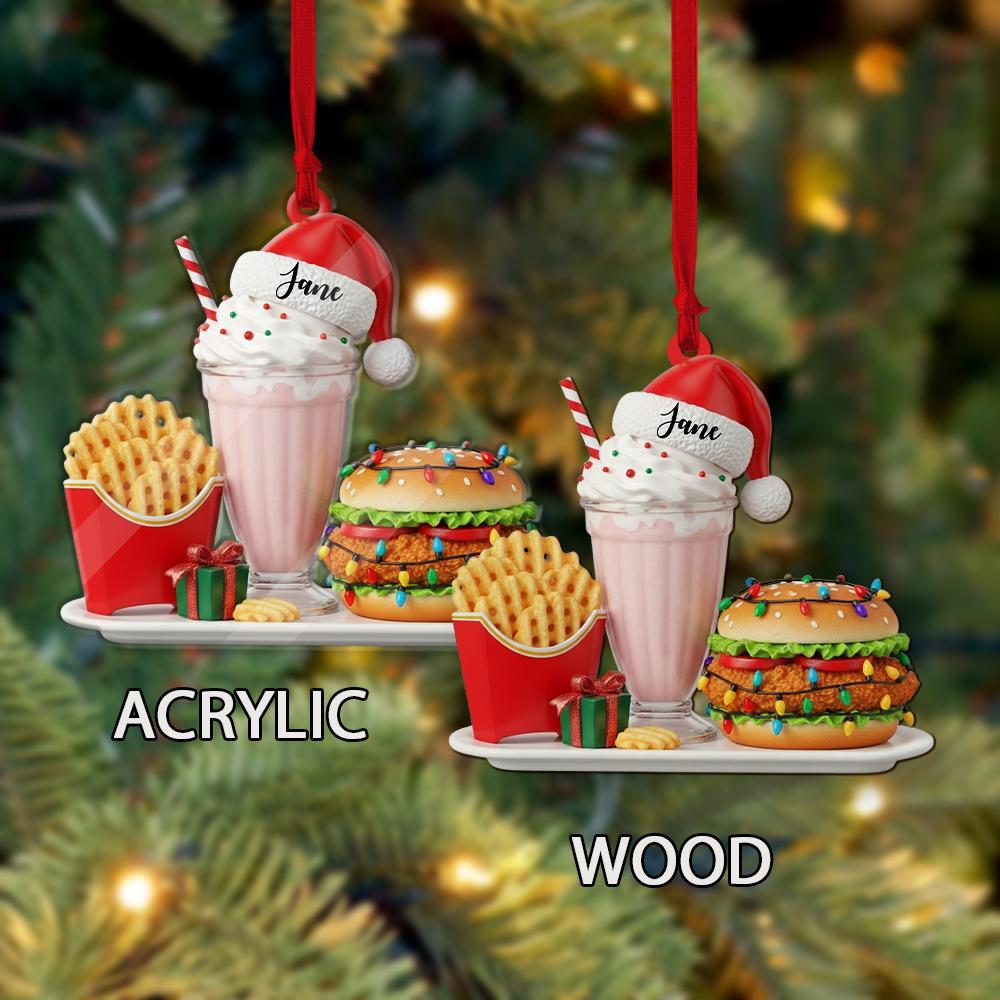 Personalized Fast Food Ornament – Custom Name Burger Fries Milkshake Christmas Tree Decoration