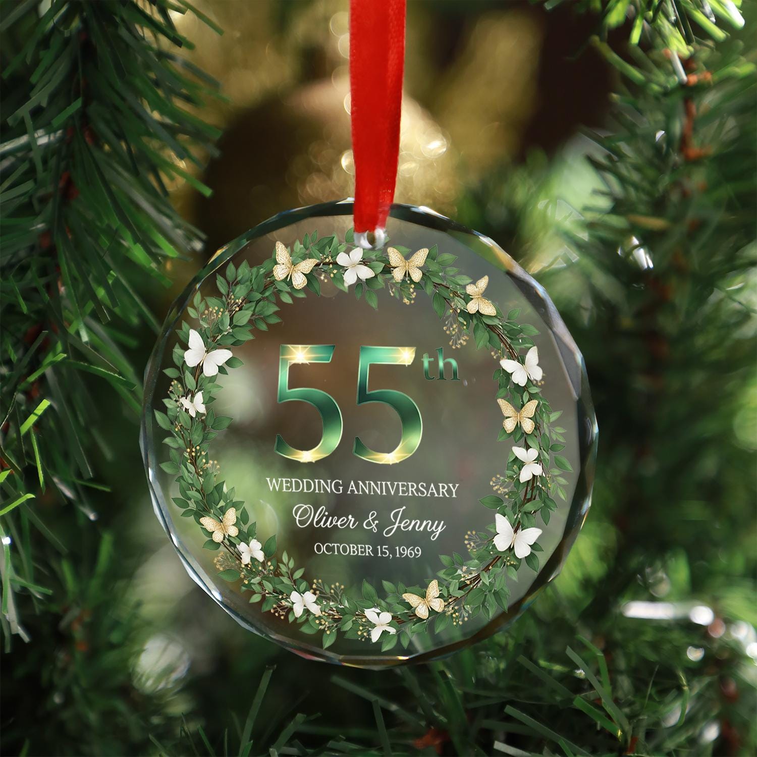 Personalized 55th Anniversary Ornament – Custom Glass Wedding Keepsake with Names & Date