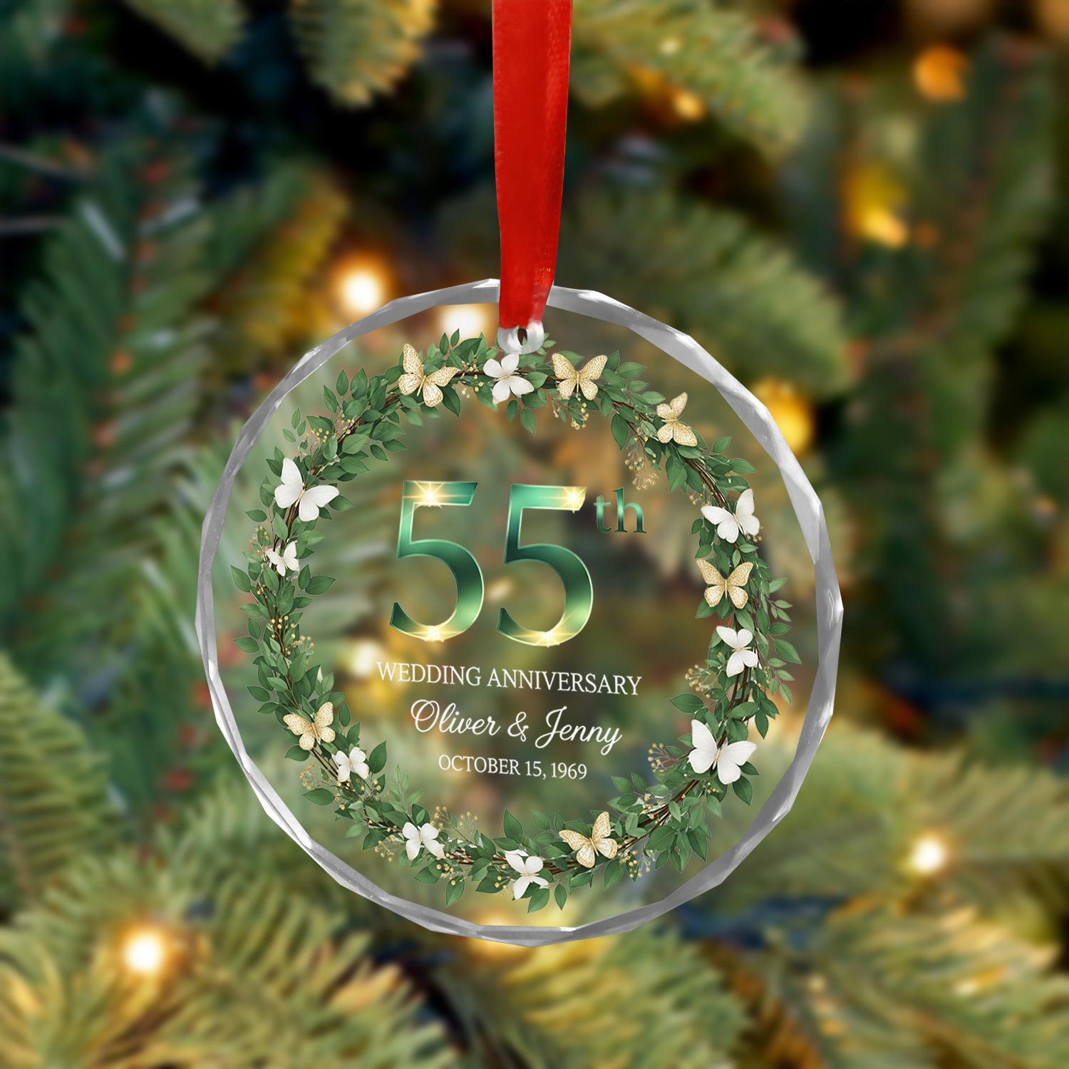 Personalized 55th Anniversary Ornament – Custom Glass Wedding Keepsake with Names & Date