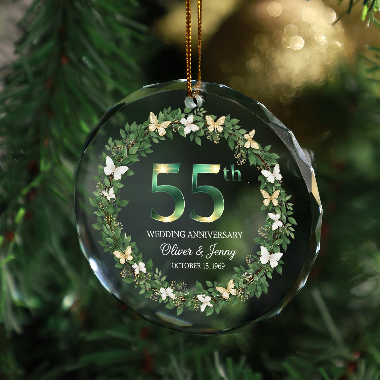 Personalized 55th Anniversary Ornament – Custom Glass Wedding Keepsake with Names & Date