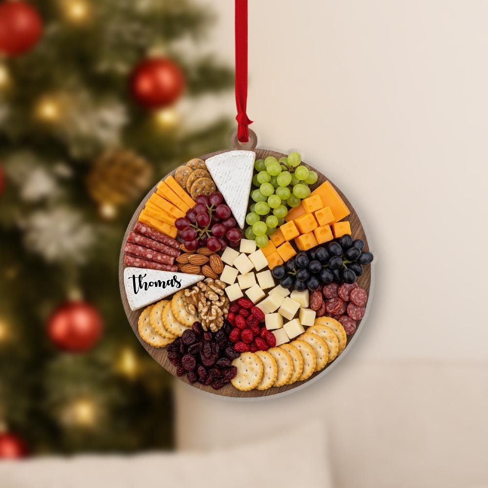 Personalized Charcuterie Board Ornament – Custom Name Food Cheese Meat Christmas Tree Decoration