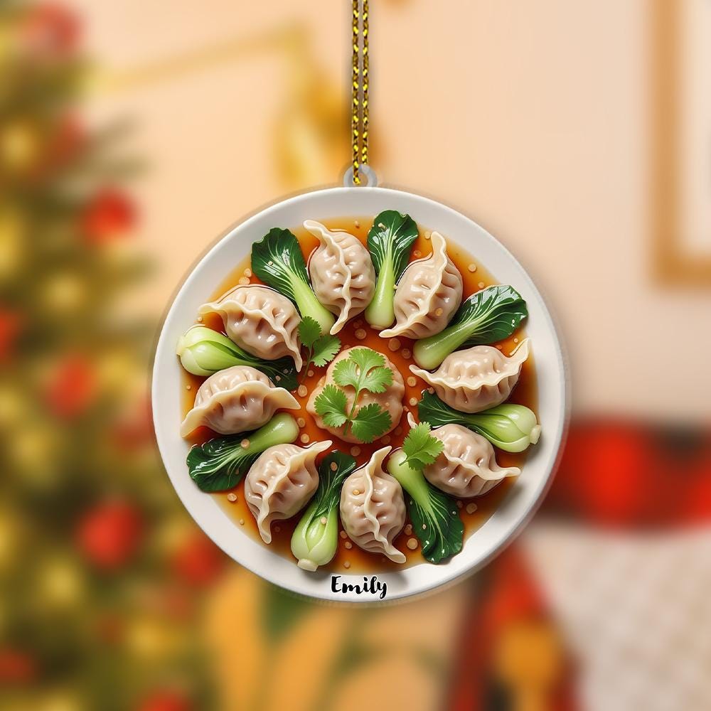Personalized Dumpling Ornament – Custom Name Asian Food Christmas Tree Decoration